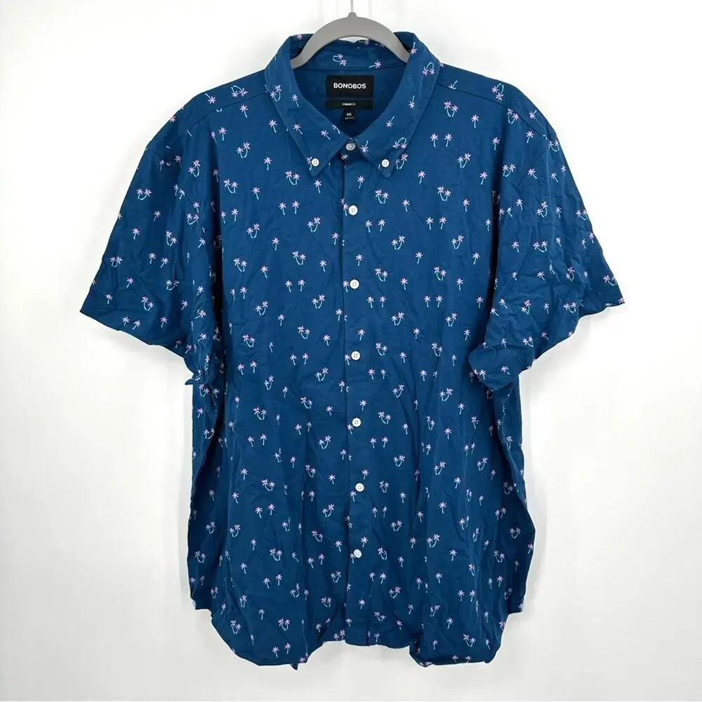 Bonobos Riviera Palm Print Button Down Shirt in blue Size XXL